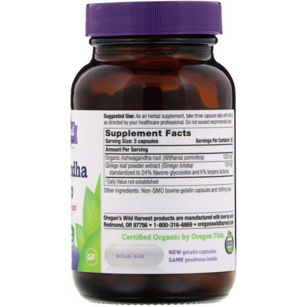 Oregon's Wild Harvest, Ashwagandha Ginkgo, 90 Gelatin Capsules - Imagen 2
