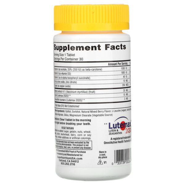 Super Nutrition, SimplyOne, See Clearly, Fórmula de triple acción para la vista, Sabor a bayas silvestres, 30 comprimidos masticables - Imagen 2