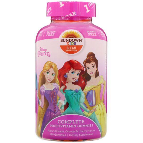 Sundown Naturals Kids, Complete Multivitamin Gummies, Disney Princess, Natural Grape, Orange & Cherry Flavors, 180 Gummies