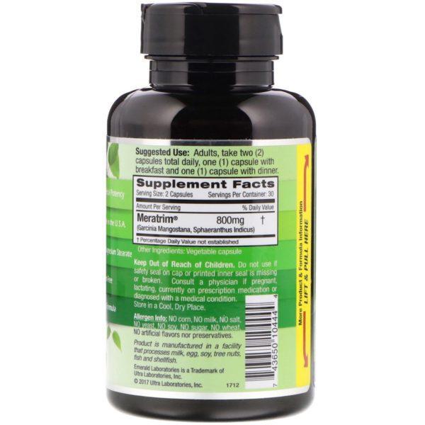Emerald Laboratories, Meratrim, Stimulant Free, 800 mg, 60 Vegetable Caps - Imagen 2