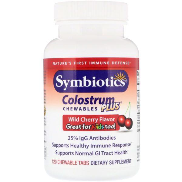 Symbiotics, Comprimidos masticables de calostro plus, sabor cereza salvaje, 120 comprimidos masticables