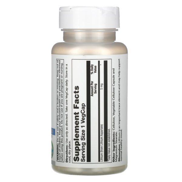 Solaray, Lithium Aspartate, 5 mg, 100 Vegcaps - Imagen 2