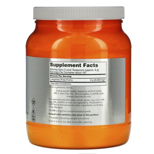 Now Foods, Sports, L-Arginine Powder, 2.2 lbs (1 kg) - Imagen 2