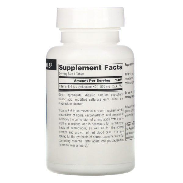 Source Naturals, Vitamina B6, 500 mg, 100 comprimidos - Imagen 2
