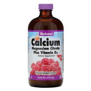 Bluebonnet Nutrition, Citrato de magnesio y calcio líquidos más Vitamina D3, Sabor Natural a Frambuesa, 16 fl oz (472 ml)