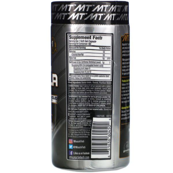 Muscletech, Essential Series, Platinum 100% Pure CLA, 800 mg, 90 Soft Gel Caps - Imagen 2