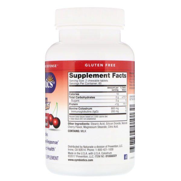 Symbiotics, Comprimidos masticables de calostro plus, sabor cereza salvaje, 120 comprimidos masticables - Imagen 2