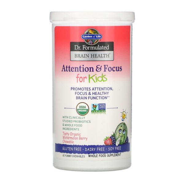 Garden of Life, Dr. Formulated Brain Health, Attention & Focus for Kids, Watermelon Berry, 60 Yummy Chewables - Imagen 3