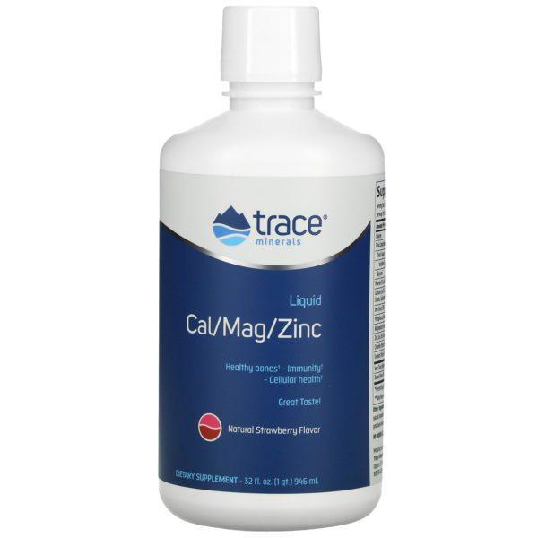 Trace Minerals Research, Liquid Cal/Mag/Zinc, Natural Strawberry Flavor, 32 fl oz (946 ml)