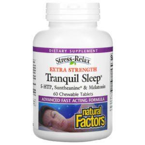 Natural Factors, Para relajar el estrés, super fuerte para promover el sueño tranquilo, 60 comprimidos masticables