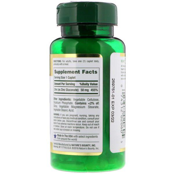 Nature's Bounty, Zinc, 50 mg, 100 comprimidos oblongos - Imagen 2