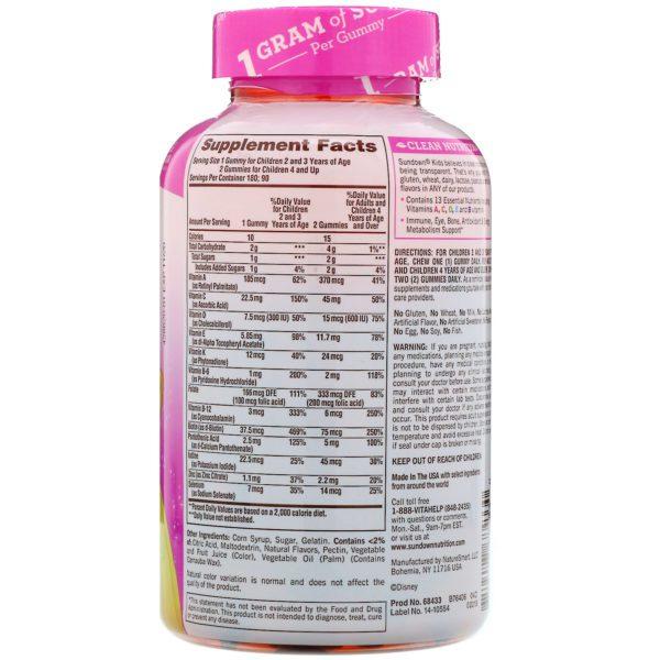 Sundown Naturals Kids, Complete Multivitamin Gummies, Disney Princess, Natural Grape, Orange & Cherry Flavors, 180 Gummies - Imagen 2