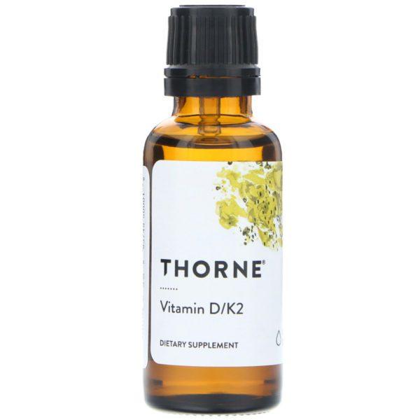 Thorne Research, Vitaminas D y K2, 25 mcg (1000 UI), 30 ml (1 oz. líq.)