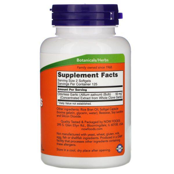 Now Foods, Ajo inodoro extracto concentrado, 250 cápsulas blandas en gel - Imagen 2
