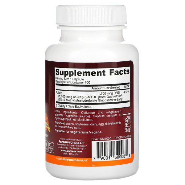 Jarrow Formulas, Metilfolato, 1000 mcg, 100 cápsulas vegetales - Imagen 2