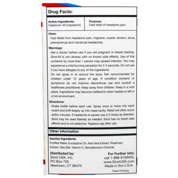 Sinol, SinolM, Espray Nasal Completamente Natural, Alivio Rápido para el Dolor de Cabeza, 15 ml - Imagen 2