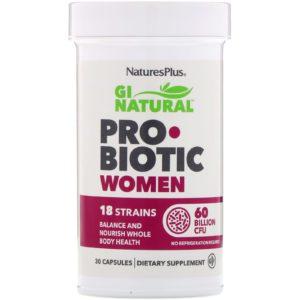 Nature's Plus, GI Natural, Probiótico Mujeres, 60 mil millones de UFC, 30 cápsulas