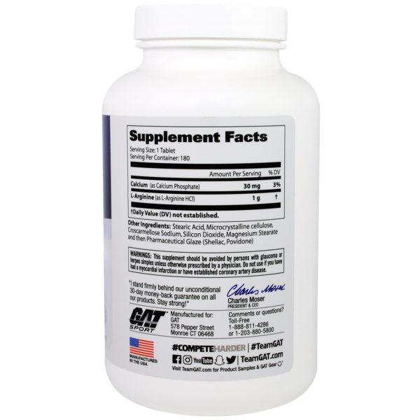 GAT, L-Arginine, Free Form, 180 Tablets - Imagen 2