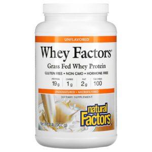 Natural Factors, Whey Factors, proteína de suero de ganado alimentado de pastura, sin sabor, 2 lb (907 g)