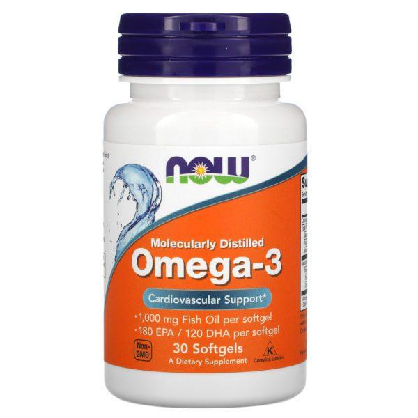 Now Foods, Omega-3, Destilado molecularmente, 30 cápsulas blandas