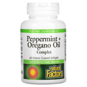 Natural Factors, Complejo de Menta + Aceite de Orégano, 60 cápsulas con recubrimiento entérico