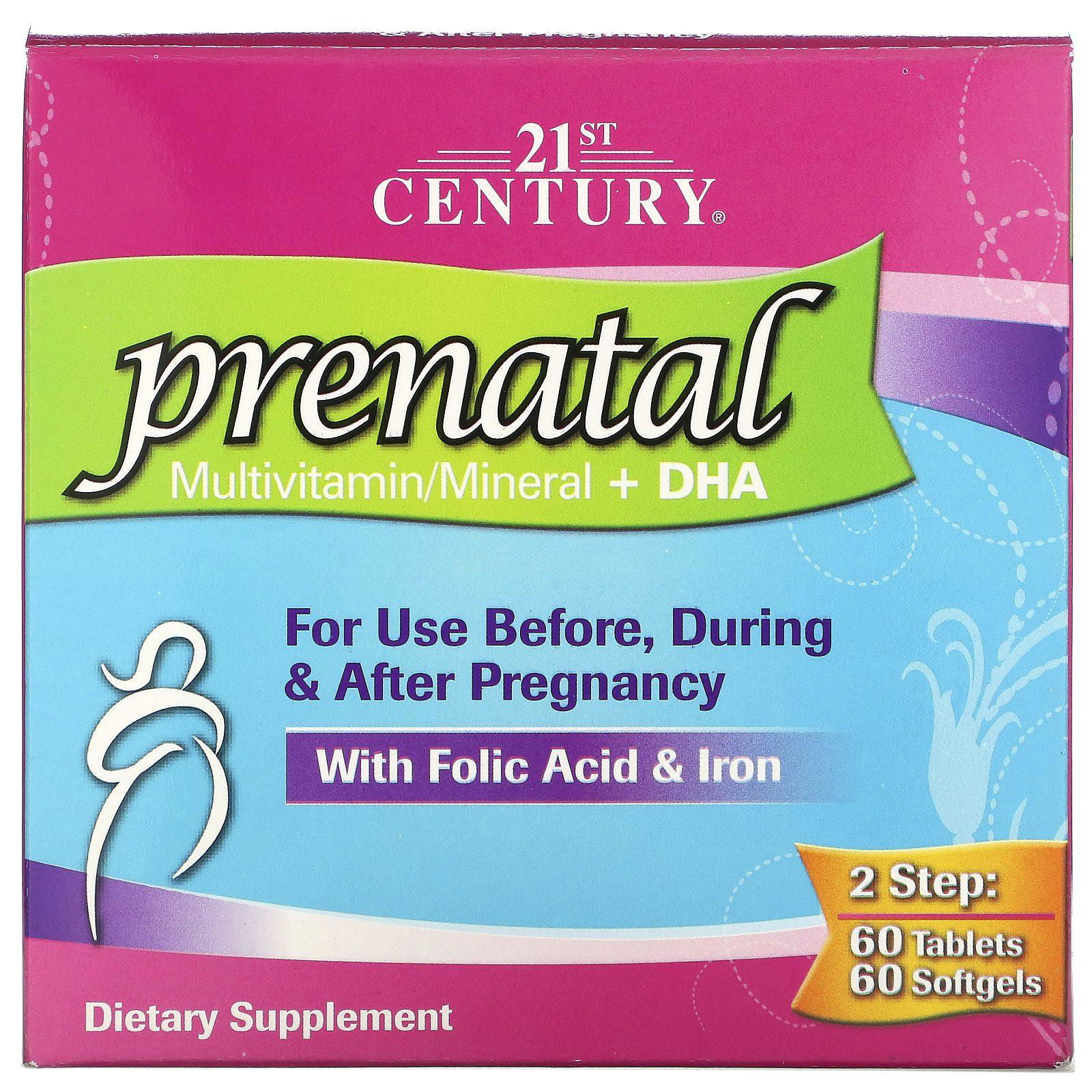 21st Century, Multivitaminas/Minerales Prenatales + DHA, 2 Botellas, 60