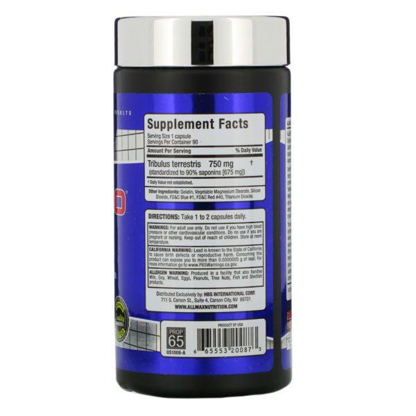 ALLMAX Nutrition, TribX90, Tribulus búlgaro ultraconcentrado, 90 % de saponinas furostanólicas, 750 mg, 90 cápsulas - Imagen 2