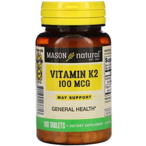 Mason Natural, Vitamina K2, 100 mcg, 100 comprimidos