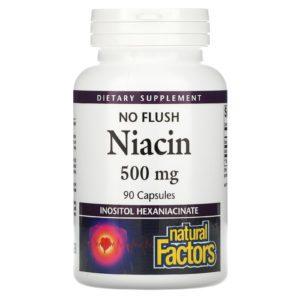 Natural Factors, Sin niacina enrojecida, 500 mg, 90 capsulas