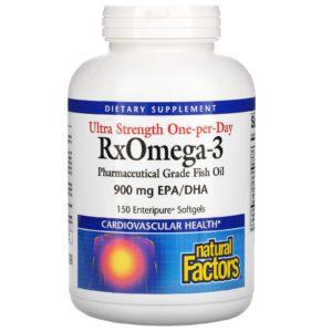 Natural Factors, RxOmega-3 ultraconcentrado de una ingesta diaria, 900 mg de EPA/DHA, 150 cápsulas blandas Enteripure