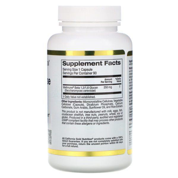 California Gold Nutrition, Protección inmunitaria con Wellmune, Beta-glucano, 250 mg, 90 cápsulas vegetales - Imagen 2