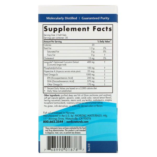 Nordic Naturals, Omega Memory with Curcumin, 1,000 mg, 60 Soft Gels - Imagen 2