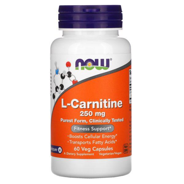 Now Foods, L-carnitina, 250 mg, 60 cápsulas vegetales