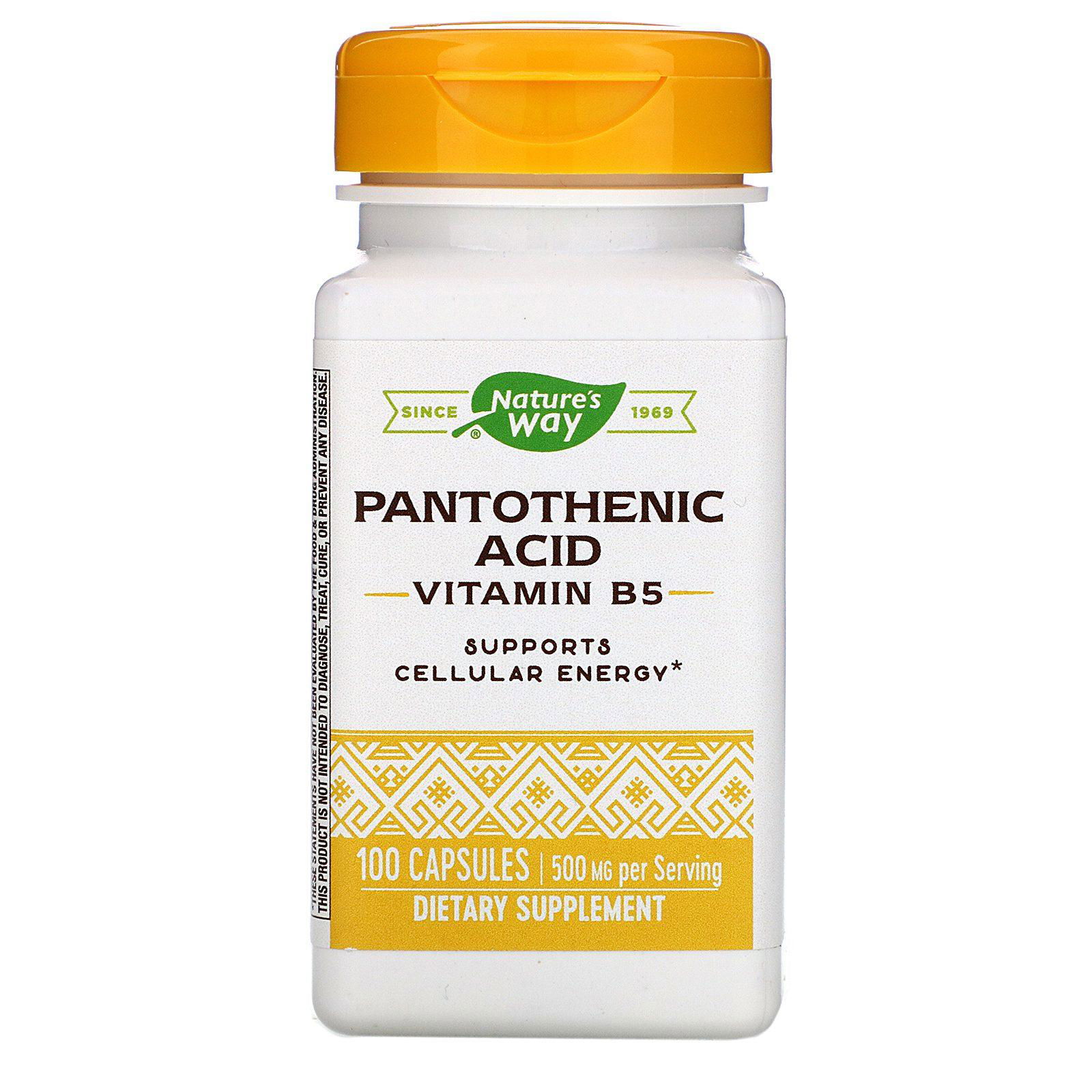 Nature's Way Pantothenic Acid 500mg - Vitamin B5 For Cellular Energy Support, 100 Caps