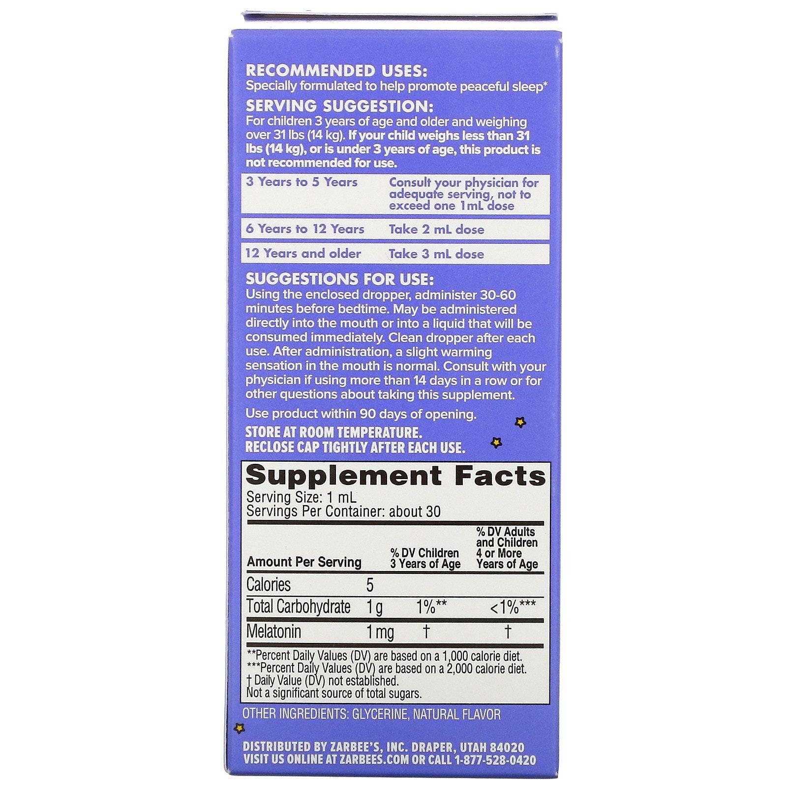 Zarbee's, Childrens Sleep Liquid with Melatonin, For Children 3 Years