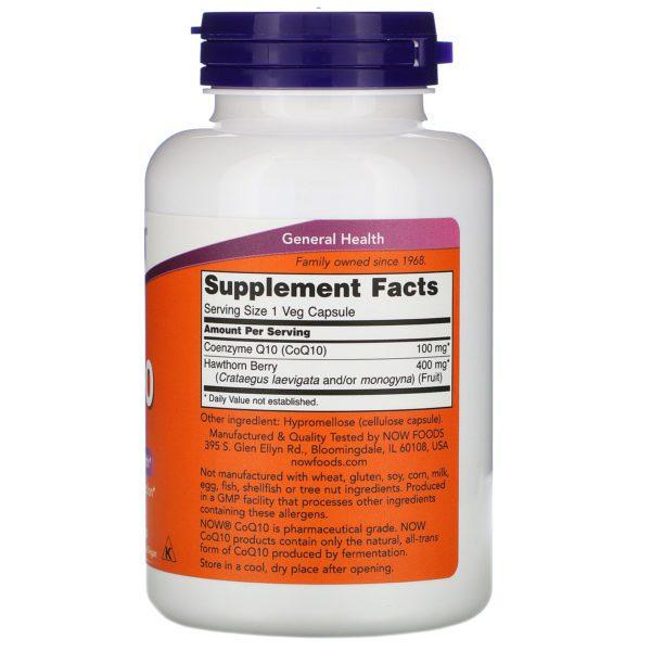 Now Foods, CoQ10 with Hawthorn Berry, 100 mg, 180 Veg Capsules - Imagen 2