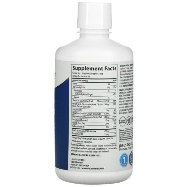 Trace Minerals Research, Liquid Cal/Mag/Zinc, Natural Strawberry Flavor, 32 fl oz (946 ml) - Imagen 2