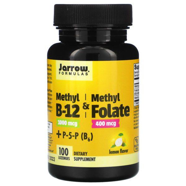 Jarrow Formulas, Metilo B12 y metilfolato, Suplemento alimentario, Sabor a limón, 100 pastillas