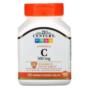 21st Century, Masticable con vitamina C, Sabor a naranja, 500 mg, 110 comprimidos