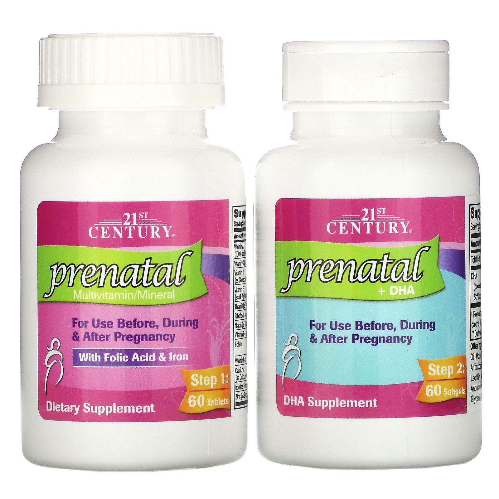 21st Century, Multivitaminas/Minerales Prenatales + DHA, 2 Botellas, 60