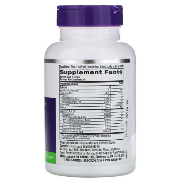 Natrol, Aceite de camarón antártico sin olor, 1.000 mg, 30 cápsulas - Imagen 2