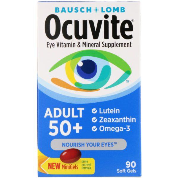 Bausch & Lomb, Ocuvite, Adultos mayores de 50, Suplemento vitamínico y mineral para la vista, 90 cápsulas blandas
