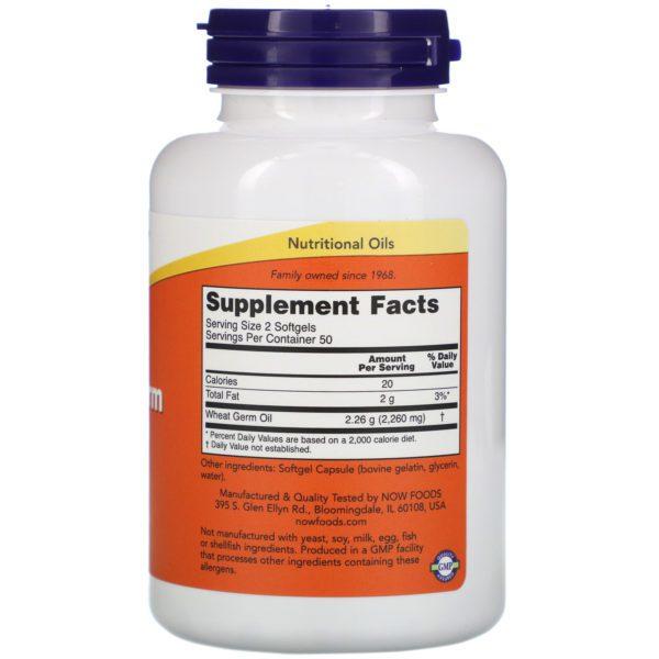 Now Foods, Wheat Germ Oil, 1,130 mg, 100 Softgels - Imagen 2