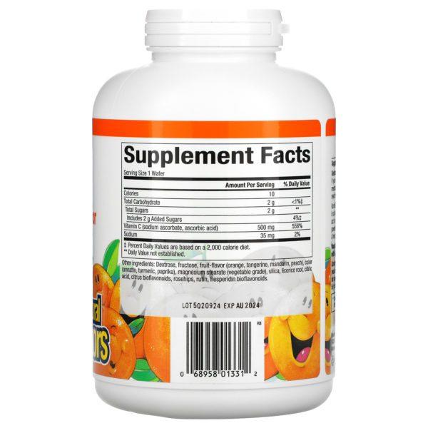 Natural Factors, Vitamina C masticable con sabor a fruta, Naranja ácida, 500 mg, 180 obleas masticables - Imagen 2