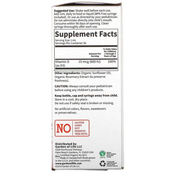 Garden of Life, Baby Vitamin D3 Liquid,  1.9 fl oz ( 56 ml) - Imagen 2