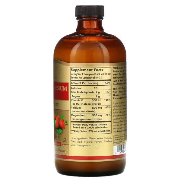 Solgar, Liquid Calcium Magnesium Citrate with Vitamin D3, Natural Strawberry, 16 fl oz (473 ml) - Imagen 2