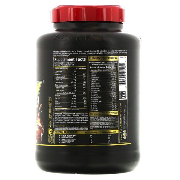 ALLMAX Nutrition, Gold AllWhey, 100% Premium Whey Protein, Chocolate, 5 lbs (2.27 kg) - Imagen 2