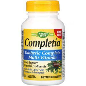 Nature's Way, Completia, Suplemento multivitamínico completo para personas con diabetes, Sin hierro, 90 comprimidos