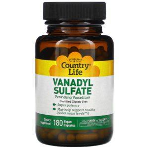 Country Life, Vanadil sulfato, 5000 mcg, 180 cápsulas vegetales
