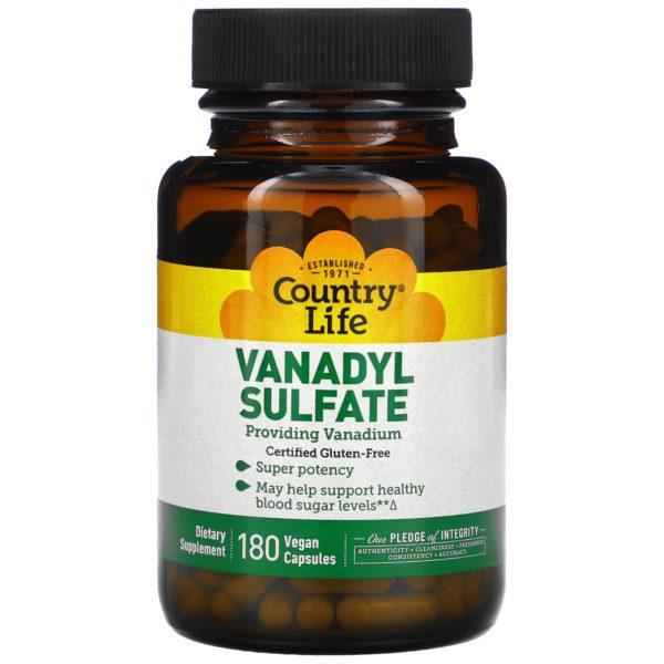 Country Life, Vanadil sulfato, 5000 mcg, 180 cápsulas vegetales